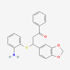 molecular formula C22H19NO3S B1658259 3-((2-Aminophenyl)thio)-3-(1,3-benzodioxol-5-yl)-1-phenyl-1-propanone CAS No. 60262-56-8