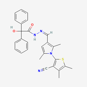 molecular formula C28H26N4O2S B1658262 N-[(Z)-[1-(3-cyano-4,5-dimethylthiophen-2-yl)-2,5-dimethylpyrrol-3-yl]methylideneamino]-2-hydroxy-2,2-diphenylacetamide CAS No. 6028-26-8