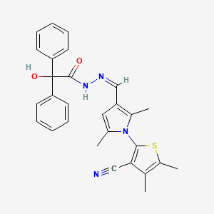 N-[(Z)-[1-(3-cyano-4,5-dimethylthiophen-2-yl)-2,5-dimethylpyrrol-3-yl]methylideneamino]-2-hydroxy-2,2-diphenylacetamide