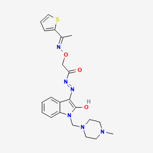molecular formula C22H26N6O3S B1658342 N-[2-hydroxy-1-[(4-methylpiperazin-1-yl)methyl]indol-3-yl]imino-2-[(E)-1-thiophen-2-ylethylideneamino]oxyacetamide CAS No. 6056-32-2