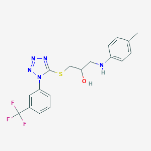 molecular formula C18H18F3N5OS B165839 2-Propanol, 1-((4-methylphenyl)amino)-3-((1-(3-(trifluoromethyl)phenyl)-1H-tetrazol-5-yl)thio)- CAS No. 133506-56-6