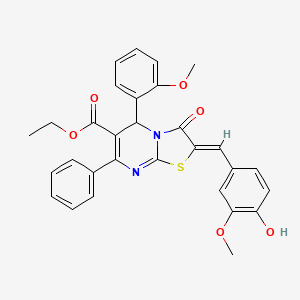 molecular formula C30H26N2O6S B1658401 ethyl (2Z)-2-[(4-hydroxy-3-methoxyphenyl)methylidene]-5-(2-methoxyphenyl)-3-oxo-7-phenyl-5H-[1,3]thiazolo[3,2-a]pyrimidine-6-carboxylate CAS No. 6081-19-2