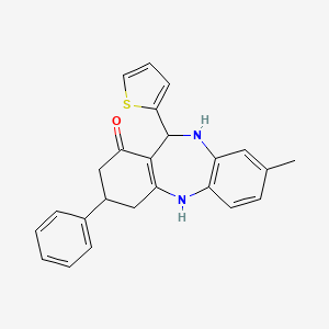 molecular formula C24H22N2OS B1658422 3-Methyl-9-phenyl-6-thiophen-2-yl-5,6,8,9,10,11-hexahydrobenzo[b][1,4]benzodiazepin-7-one CAS No. 6090-48-8