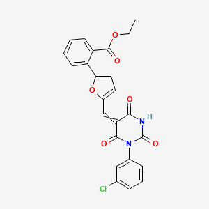 molecular formula C24H17ClN2O6 B1658661 Ethyl 2-[5-[[1-(3-chlorophenyl)-2,4,6-trioxo-1,3-diazinan-5-ylidene]methyl]furan-2-yl]benzoate CAS No. 6176-74-5