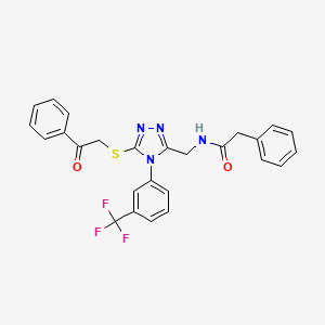 molecular formula C26H21F3N4O2S B1658686 N-[[5-phenacylsulfanyl-4-[3-(trifluoromethyl)phenyl]-1,2,4-triazol-3-yl]methyl]-2-phenyl-acetamide CAS No. 6183-22-8