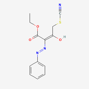 molecular formula C13H13N3O3S B1658688 Butanoic acid, 3-oxo-2-(phenylhydrazono)-4-thiocyanato-, ethyl ester CAS No. 61834-27-3