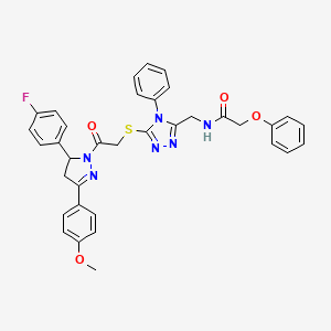 N-[[5-[2-[3-(4-fluorophenyl)-5-(4-methoxyphenyl)-3,4-dihydropyrazol-2-yl]-2-oxoethyl]sulfanyl-4-phenyl-1,2,4-triazol-3-yl]methyl]-2-phenoxyacetamide