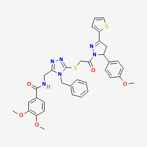 N-[[4-benzyl-5-[2-[3-(4-methoxyphenyl)-5-thiophen-2-yl-3,4-dihydropyrazol-2-yl]-2-oxoethyl]sulfanyl-1,2,4-triazol-3-yl]methyl]-3,4-dimethoxybenzamide