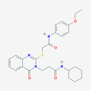 molecular formula C27H32N4O4S B1658722 N-cyclohexyl-3-[2-[2-(4-ethoxyanilino)-2-oxoethyl]sulfanyl-4-oxoquinazolin-3-yl]propanamide CAS No. 6196-81-2