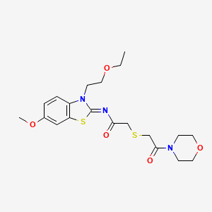 molecular formula C20H27N3O5S2 B1658885 N-[3-(2-ethoxyethyl)-6-methoxy-1,3-benzothiazol-2-ylidene]-2-(2-morpholin-4-yl-2-oxoethyl)sulfanylacetamide CAS No. 6249-35-0