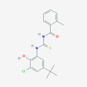 molecular formula C19H21ClN2O2S B1659542 N-[(5-tert-butyl-3-chloro-2-hydroxyphenyl)carbamothioyl]-2-methylbenzamide CAS No. 6584-77-6