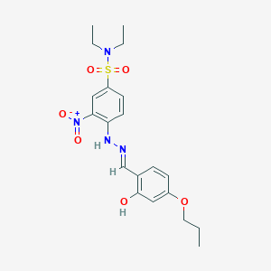 molecular formula C20H26N4O6S B1659546 N,N-Diethyl-3-nitro-4-{2-[(6-oxo-4-propoxycyclohexa-2,4-dien-1-ylidene)methyl]hydrazinyl}benzene-1-sulfonamide CAS No. 6586-60-3