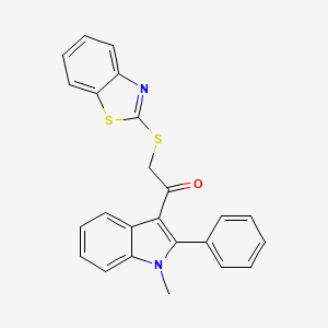 molecular formula C24H18N2OS2 B1659587 2-[(1,3-Benzothiazol-2-yl)sulfanyl]-1-(1-methyl-2-phenyl-1H-indol-3-yl)ethan-1-one CAS No. 6610-59-9