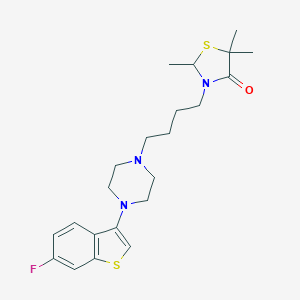 molecular formula C22H30FN3OS2 B165963 3-(4-(1-(6-Fluorobenzo(b)thiophen-3-yl)-4-piperazinyl)butyl)-2,5,5-trimethyl-4-thiazolidinone CAS No. 131540-59-5