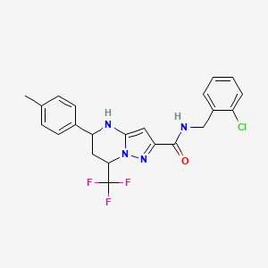 molecular formula C22H20ClF3N4O B1659767 N-[(2-Chlorophenyl)methyl]-5-(4-methylphenyl)-7-(trifluoromethyl)-4,5,6,7-tetrahydropyrazolo[1,5-a]pyrimidine-2-carboxamide CAS No. 6793-02-8