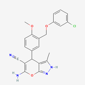 molecular formula C22H19ClN4O3 B1659908 6-Amino-4-[3-[(3-chlorophenoxy)methyl]-4-methoxyphenyl]-3-methyl-2,4-dihydropyrano[2,3-c]pyrazole-5-carbonitrile CAS No. 6927-16-8