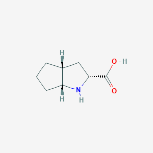 molecular formula C8H13NO2 B165993 (2R,3aR,6aR)-1,2,3,3a,4,5,6,6a-octahydrocyclopenta[b]pyrrole-2-carboxylic acid CAS No. 128900-19-6