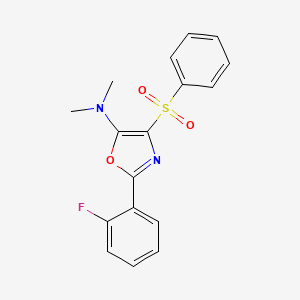 molecular formula C17H15FN2O3S B1660005 4-(benzenesulfonyl)-2-(2-fluorophenyl)-N,N-dimethyl-1,3-oxazol-5-amine CAS No. 7038-12-2
