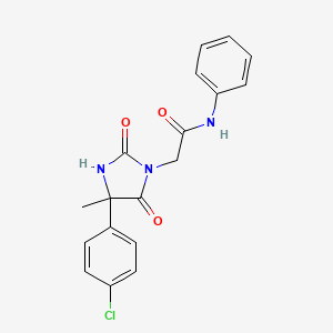 molecular formula C18H16ClN3O3 B1660308 2-[4-(4-Chlorophenyl)-4-methyl-2,5-dioxoimidazolidin-1-yl]-n-phenylacetamide CAS No. 744-93-4
