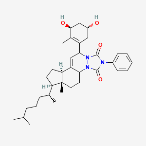 molecular formula C35H49N3O4 B1660709 (10R,13R,14R)-7-[(3S,5R)-3,5-dihydroxy-2-methylcyclohexen-1-yl]-14-methyl-13-[(2R)-6-methylheptan-2-yl]-4-phenyl-2,4,6-triazatetracyclo[7.7.0.02,6.010,14]hexadec-8-ene-3,5-dione CAS No. 82266-85-1