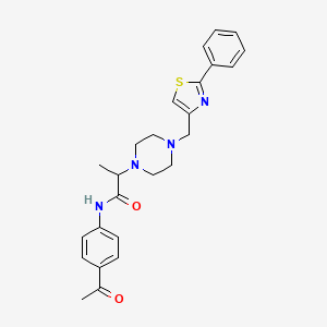 molecular formula C25H28N4O2S B1661775 N-(4-acetylphenyl)-2-[4-[(2-phenyl-1,3-thiazol-4-yl)methyl]piperazin-1-yl]propanamide CAS No. 950094-52-7