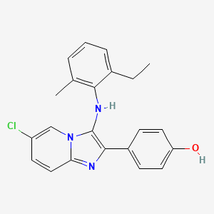 molecular formula C22H20ClN3O B1661800 4-[6-Chloro-3-(2-ethyl-6-methylanilino)imidazo[1,2-a]pyridin-2-yl]phenol CAS No. 954239-38-4