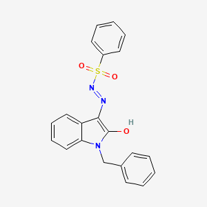 molecular formula C21H17N3O3S B1661892 Benzenesulfonic acid, (1,2-dihydro-2-oxo-1-(phenylmethyl)-3H-indol-3-ylidene)hydrazide CAS No. 99448-85-8