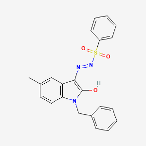 molecular formula C22H19N3O3S B1661893 Benzenesulfonic acid, (1,2-dihydro-5-methyl-2-oxo-1-(phenylmethyl)-3H-indol-3-ylidene)hydrazide CAS No. 99448-89-2