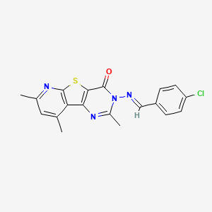 molecular formula C19H15ClN4OS B1661894 Pyrido(3',2':4,5)thieno(3,2-d)pyrimidin-4(3H)-one, 3-((p-chlorobenzylidene)amino)-2,7,9-trimethyl- CAS No. 99504-82-2