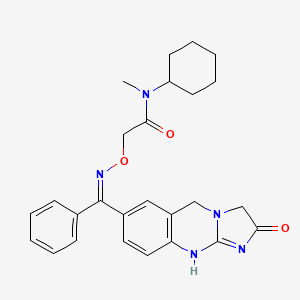 B1662182 N-cyclohexyl-N-methyl-2-[(Z)-[(2-oxo-5,10-dihydro-3H-imidazo[2,1-b]quinazolin-7-yl)-phenylmethylidene]amino]oxyacetamide CAS No. 133718-30-6