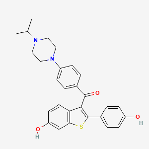 molecular formula C28H28N2O3S B1662316 (6-Hydroxy-2-(4-hydroxy-phenyl)benzo(b)thiophen-3-yl)-(4-(4-isopropylpiperazin-1-yl)-phenyl)methanone CAS No. 849662-80-2