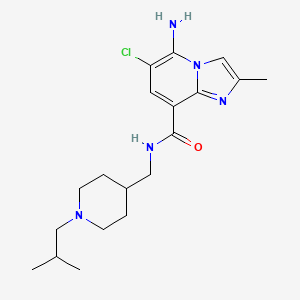 molecular formula C19H28ClN5O B1662345 Imidazo(1,2-a)pyridine-8-carboxamide, 5-amino-6-chloro-2-methyl-N-((1-(2-methylpropyl)-4-piperidinyl)methyl)- CAS No. 519148-48-2