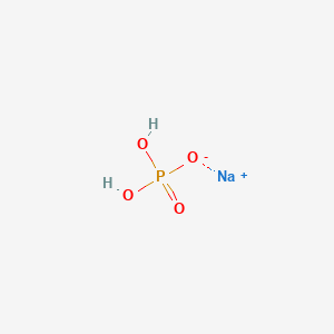 molecular formula Anhydrous: NaH2PO4; Monohydrate: NaH2PO4· H2O; Dihydrate: NaH2PO4· 2H2O<br>NaH2PO4<br>H2NaO4P B1662377 Monosodium phosphate CAS No. 7558-80-7