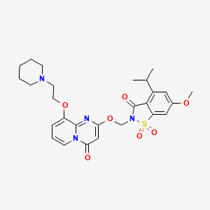 molecular formula C27H32N4O7S B1662610 6-Methoxy-1,1-dioxo-2-[[4-oxo-9-[2-(1-piperidinyl)ethoxy]-2-pyrido[1,2-a]pyrimidinyl]oxymethyl]-4-propan-2-yl-1,2-benzothiazol-3-one CAS No. 344930-95-6