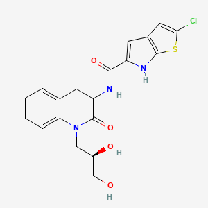 B1662623 2-chloro-N-[1-[(2R)-2,3-dihydroxypropyl]-2-oxo-3,4-dihydroquinolin-3-yl]-6H-thieno[2,3-b]pyrrole-5-carboxamide CAS No. 918902-32-6