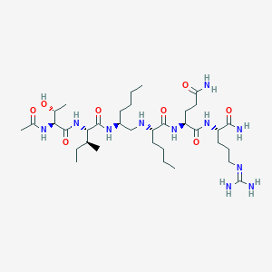 molecular formula C35H67N11O8 B166266 N-{(2s)-2-[(N-Acetyl-L-Threonyl-L-Isoleucyl)amino]hexyl}-L-Norleucyl-L-Glutaminyl-N~5~-[amino(Iminio)methyl]-L-Ornithinamide CAS No. 128657-47-6