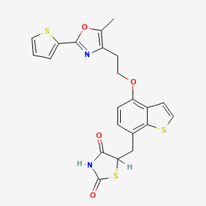 molecular formula C₂₂H₁₈N₂O₄S₃ B1662703 5-[[4-[2-(5-Methyl-2-thiophen-2-yl-1,3-oxazol-4-yl)ethoxy]-1-benzothiophen-7-yl]methyl]-1,3-thiazolidine-2,4-dione CAS No. 213411-84-8