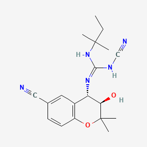molecular formula C₁₉H₂₅N₅O₂ B1662731 trans-N-Cyano-N'-(6-cyano-3,4-dihydro-3-hydroxy-2,2-dimethyl-2H-1-benzopyran-4-yl)-N''-(1,1-dimethylpropyl)guanidine CAS No. 134017-78-0