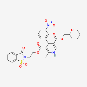 5-O-(oxan-2-ylmethyl) 3-O-[2-(1,1,3-trioxo-1,2-benzothiazol-2-yl)ethyl] 2,6-dimethyl-4-(3-nitrophenyl)-1,4-dihydropyridine-3,5-dicarboxylate