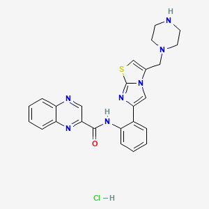 molecular formula C25H24ClN7OS B1662792 N-[2-[3-(1-Piperazinylmethyl)imidazo[2,1-b]thiazol-6-yl]phenyl]-2-quinoxalinecarboxamide hydrochloride CAS No. 1001645-58-4