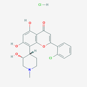 molecular formula C21H21Cl2NO5 B1662882 2-(2-Chlorophenyl)-5,7-dihydroxy-8-[(3R,4S)-3-hydroxy-1-methylpiperidin-4-yl]chromen-4-one;hydrochloride CAS No. 131740-09-5
