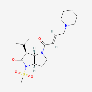 B1662915 Pyrrolo(3,2-b)pyrrol-2(1H)-one, hexahydro-3-(1-methylethyl)-1-(methylsulfonyl)-4-((2E)-1-oxo-4-(1-piperidinyl)-2-butenyl)-, (3S,3aS,6aR)- CAS No. 198062-54-3