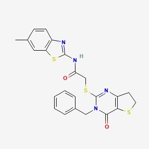 molecular formula C23H20N4O2S3 B1663061 2-((3-benzyl-4-oxo-3,4,6,7-tetrahydrothieno[3,2-d]pyrimidin-2-yl)thio)-N-(6-methylbenzo[d]thiazol-2-yl)acetamide CAS No. 877618-79-6