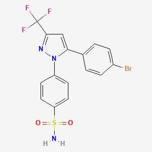 molecular formula C16H11BrF3N3O2S B1663072 1-Phenylsulfonamide-3-trifluoromethyl-5-parabromophenylpyrazole CAS No. 845674-84-2