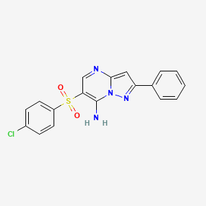 molecular formula C18H13ClN4O2S B1663118 6-(4-Chlorophenyl)sulfonyl-2-phenylpyrazolo[1,5-a]pyrimidin-7-amine CAS No. 882277-05-6