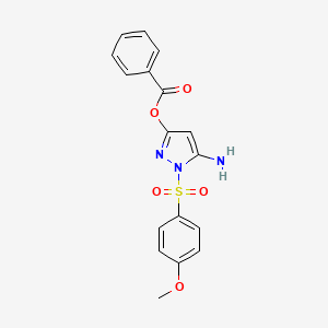 molecular formula C17H15N3O5S B1663236 Benzoic acid 5-amino-1-(4-methoxy-benzenesulfonyl)-1H-pyrazol-3-yl ester CAS No. 909859-19-4