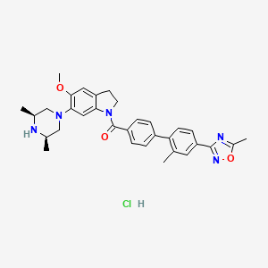 molecular formula C₃₂H₃₆ClN₅O₃ B1663280 [6-[(3R,5S)-3,5-Dimethylpiperazin-1-yl]-5-methoxy-2,3-dihydroindol-1-yl]-[4-[2-methyl-4-(5-methyl-1,2,4-oxadiazol-3-yl)phenyl]phenyl]methanone;hydrochloride CAS No. 908601-49-0