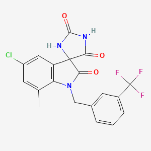 molecular formula C19H13ClF3N3O3 B1663378 5'-chloro-7'-methyl-1'-[[3-(trifluoromethyl)phenyl]methyl]spiro[imidazolidine-5,3'-indole]-2,2',4-trione CAS No. 946080-23-5