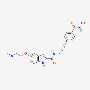 molecular formula C₂₃H₂₄N₄O₄ B1663499 1H-吲哚-2-甲酰胺，5-(2-(二甲氨基)乙氧基)-N-(3-(4-((羟氨基)羰基)苯基)-2-丙炔基)- CAS No. 847460-34-8