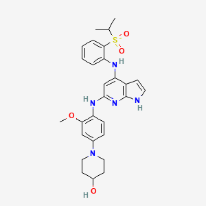 molecular formula C₂₈H₃₃N₅O₄S B1663578 1-(4-(4-(2-(Isopropylsulfonyl)phenylamino)-1H-pyrrolo[2,3-b]pyridin-6-ylamino)-3-methoxyphenyl)piperidin-4-ol CAS No. 1125593-20-5